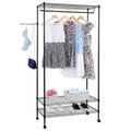 Double Layer Powder Coating Mesh Garment Rack with Adjustable Shelves and Side Hook