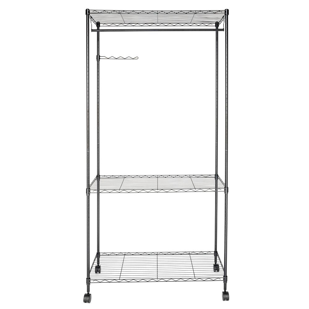 Double Layer Powder Coating Mesh Garment Rack with Adjustable Shelves and Side Hook