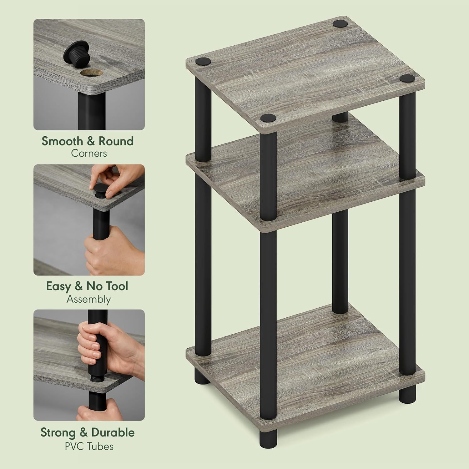 3-Tier Open Shelf End Table for Living Room, Bedroom, Bathroom
