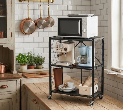 3-Tier Foldable Storage Rack with Wheels – practical for Kitchen, Garage