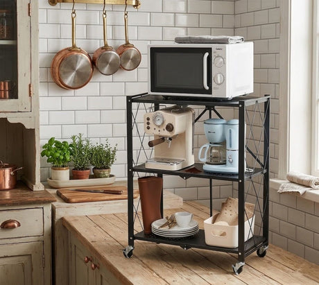 3-Tier Foldable Storage Rack with Wheels – practical for Kitchen, Garage