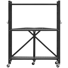 3-Tier Foldable Storage Shelf with Wheels and Hooks for Pantry, Kitchen, Garage