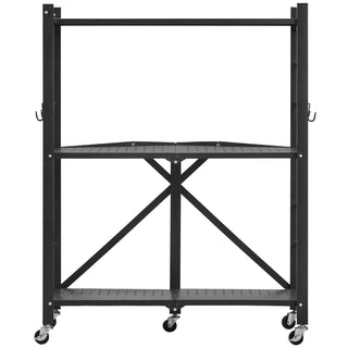 3-Tier Foldable Storage Shelf with Wheels and Hooks for Pantry, Kitchen, Garage