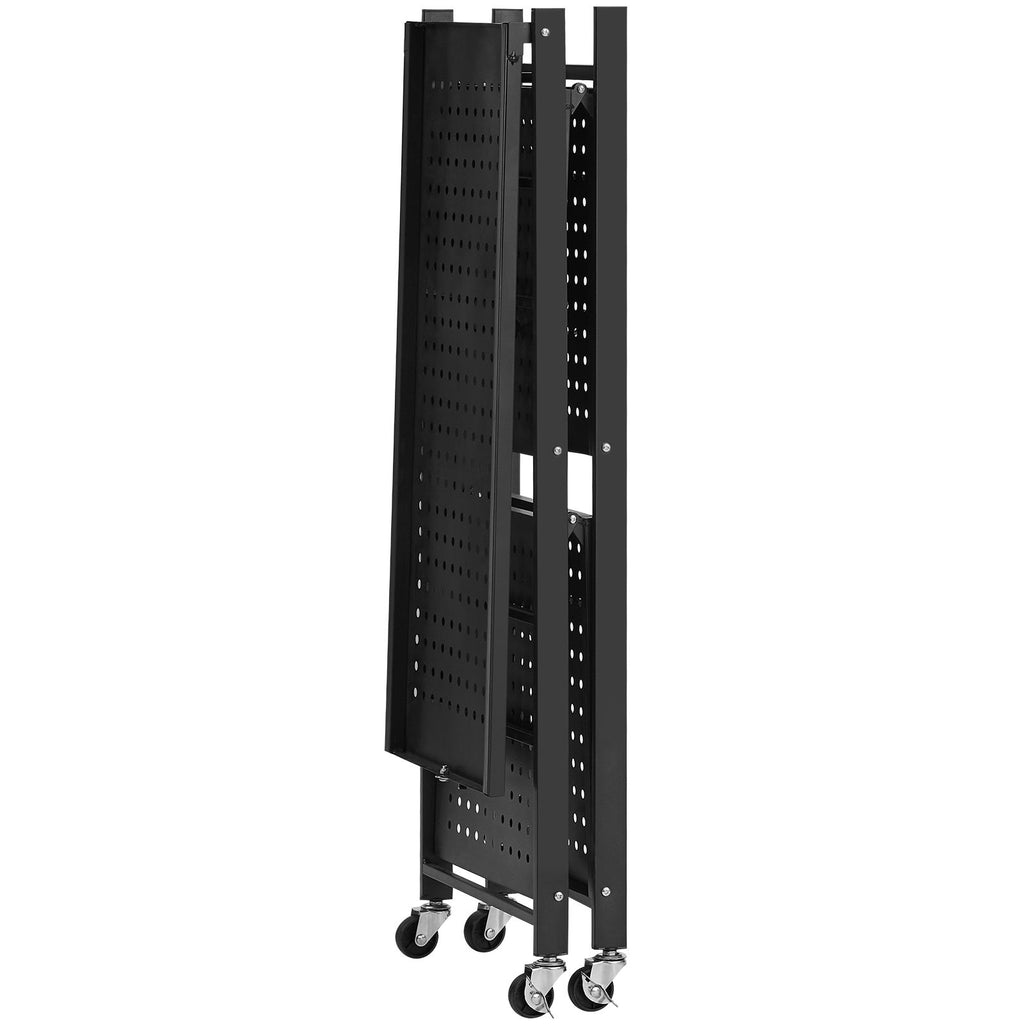 3-Tier Foldable Storage Shelf with Wheels and Hooks for Pantry, Kitchen, Garage