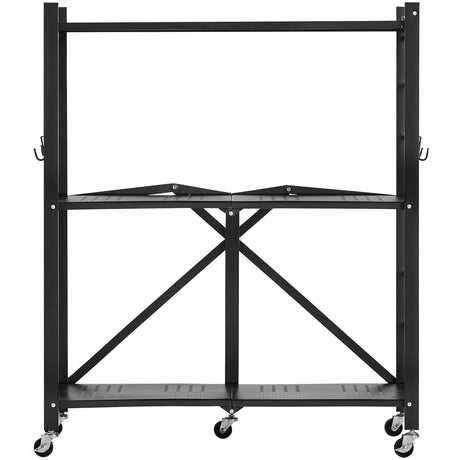 3-Tier Foldable Storage Shelf, 30W x 13D x 36H Folding Metal Rack Shelving Unit, No Assembly Or