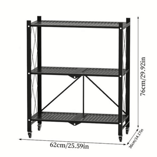 Foldable Three-Tier Storage Cart with Locking Wheels