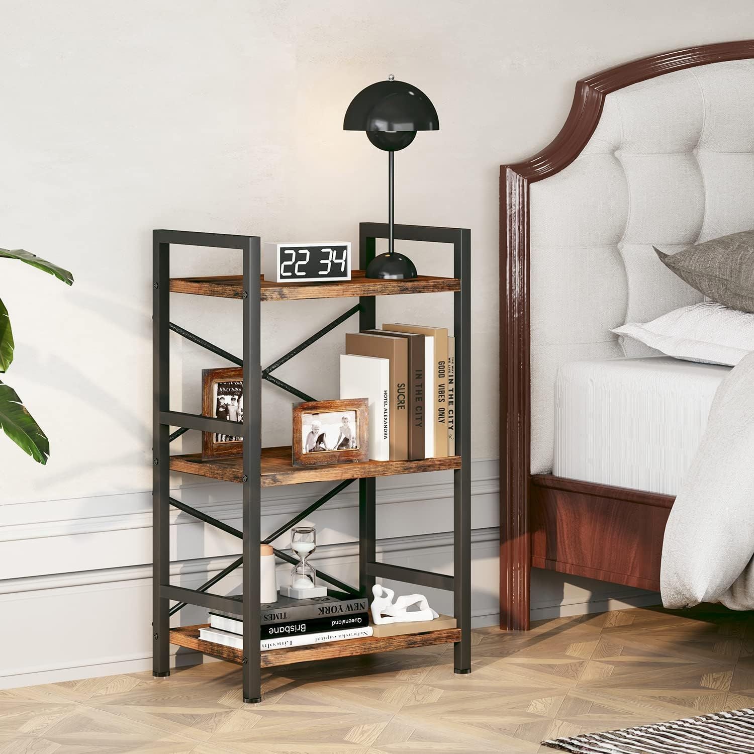 3 Tier Industrial Bookcase with X-Shaped Wire Back