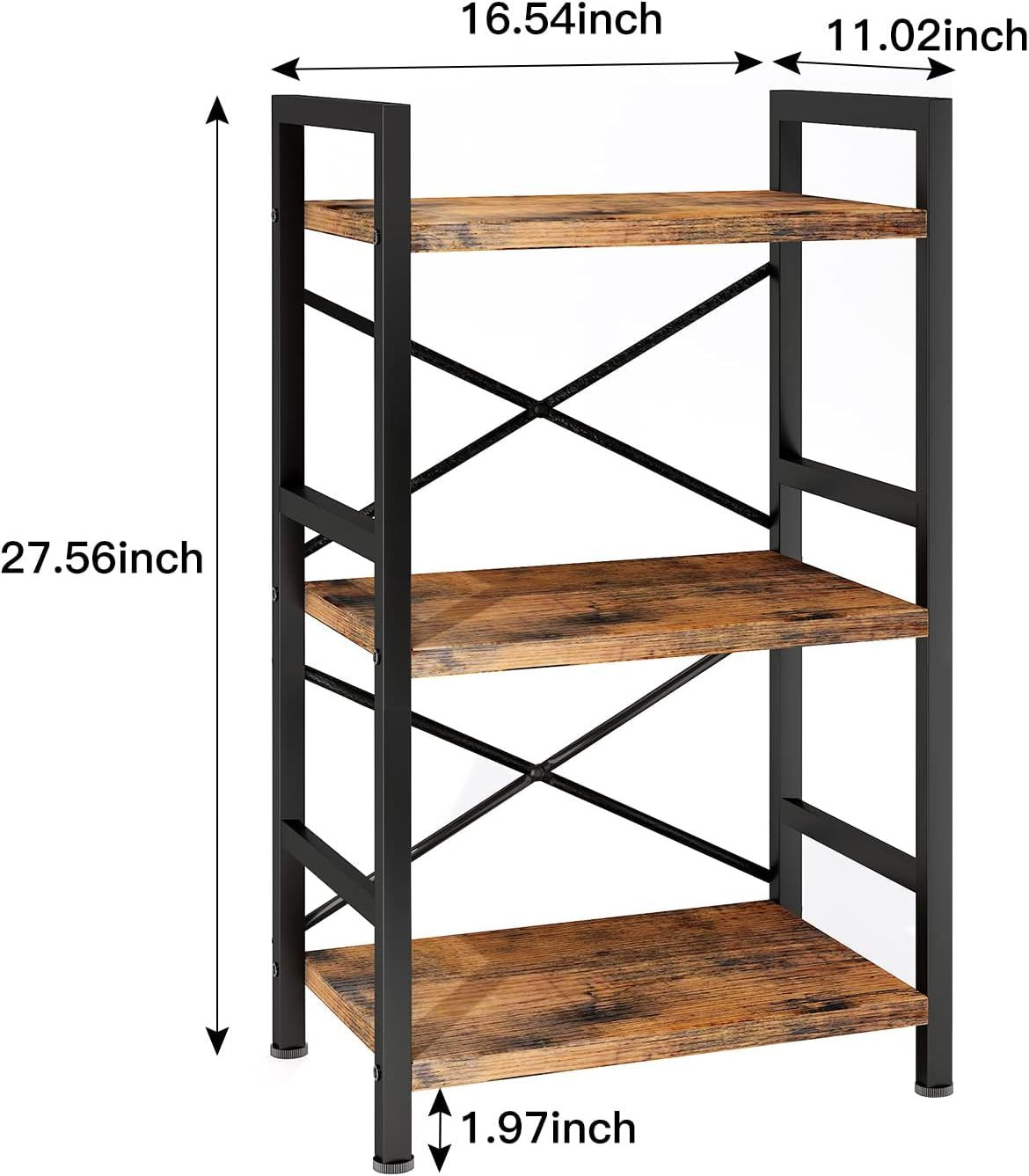 3 Tier Industrial Bookcase with X-Shaped Wire Back