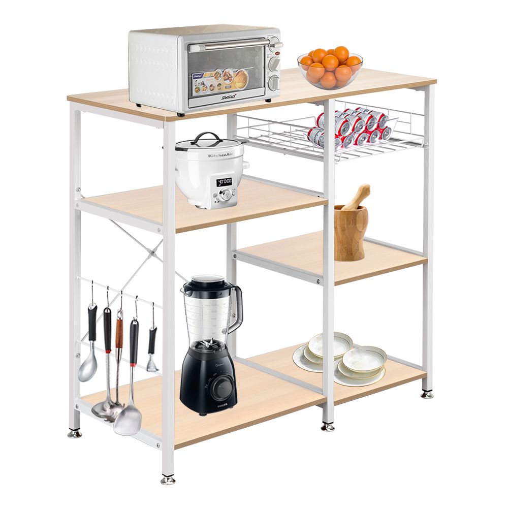 3-Tier Kitchen Baker’s Rack – Microwave Stand with Storage Shelf and Hooks