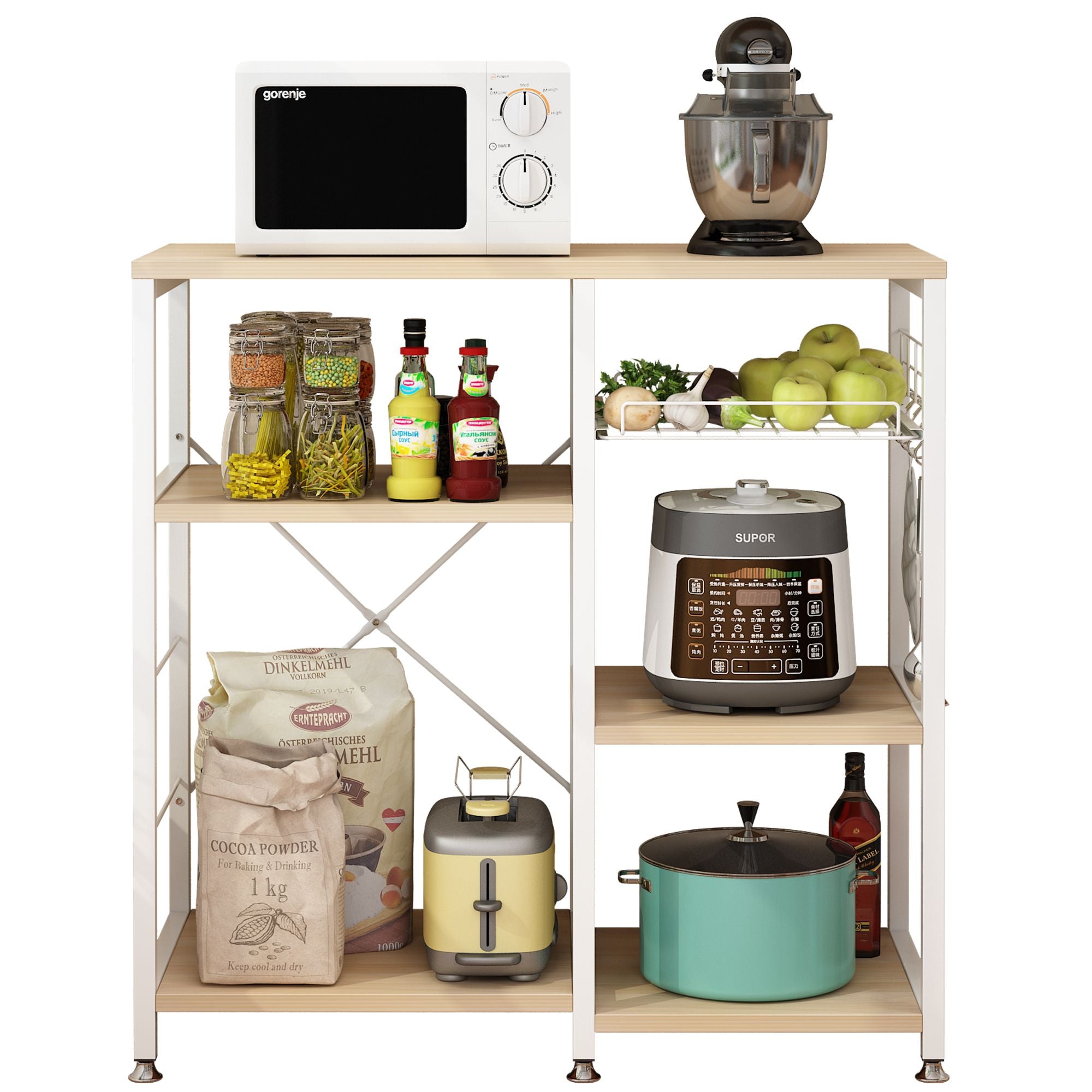 3-Tier Kitchen Baker’s Rack – Microwave Stand with Storage Shelf and Hooks