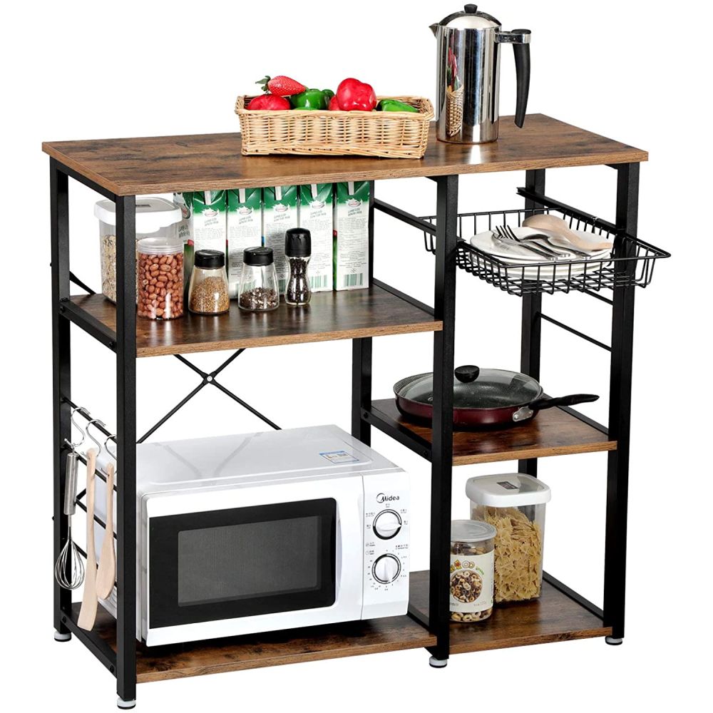 3-Tier Kitchen Baker’s Rack – Microwave Stand with Storage Shelf and Hooks