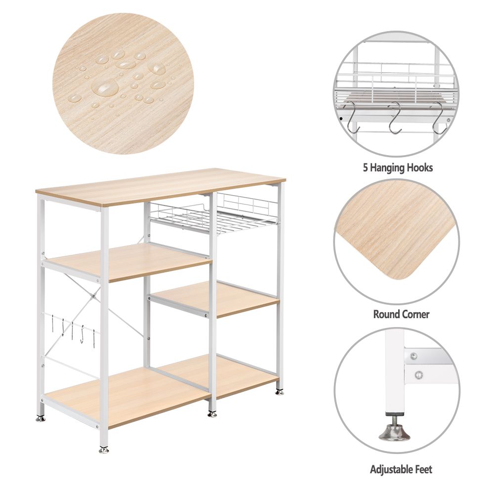 3-Tier Kitchen Baker’s Rack – Microwave Stand with Storage Shelf and Hooks