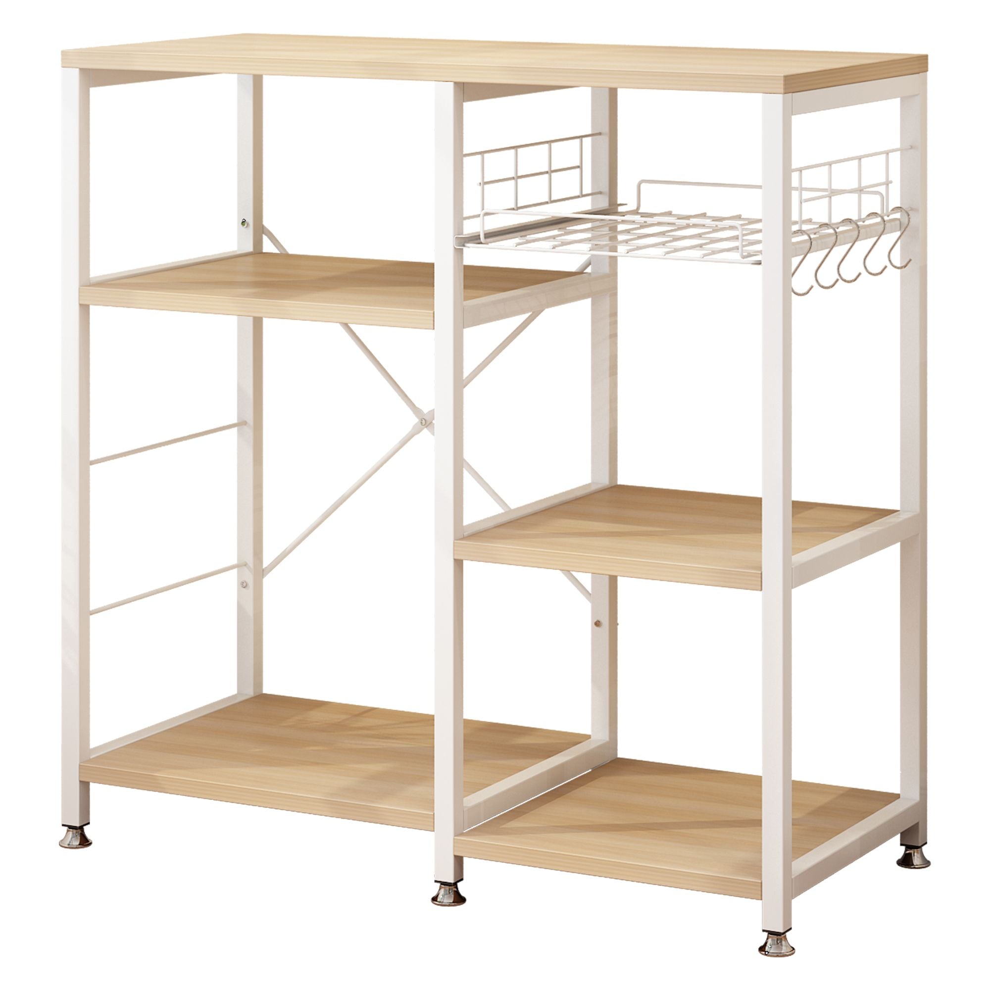 3-Tier Kitchen Baker’s Rack – Microwave Stand with Storage Shelf and Hooks