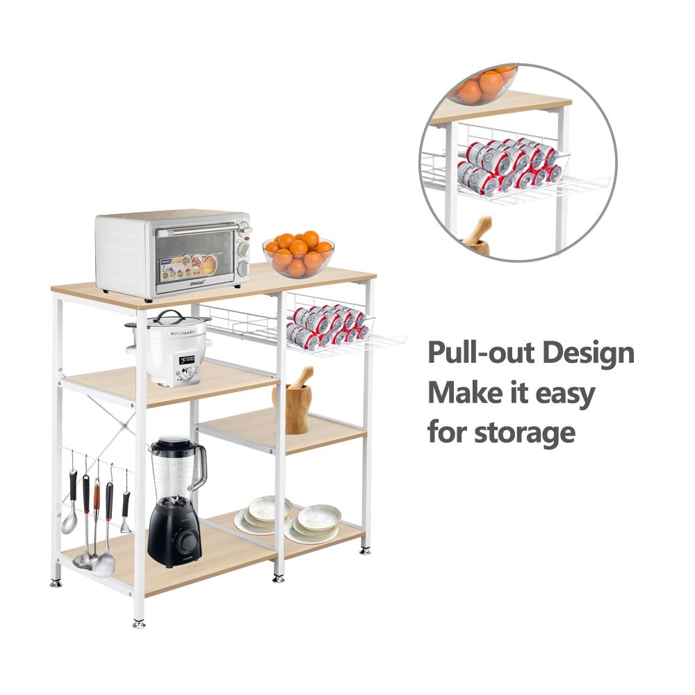3-Tier Kitchen Baker’s Rack – Microwave Stand with Storage Shelf and Hooks