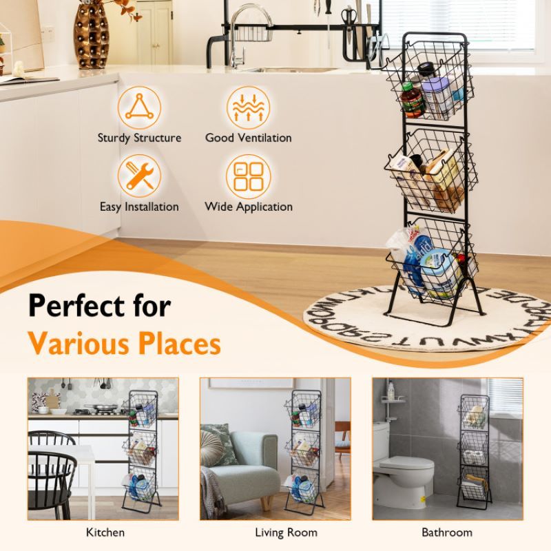 3-Tier Kitchen Storage Basket for Fruits and Items