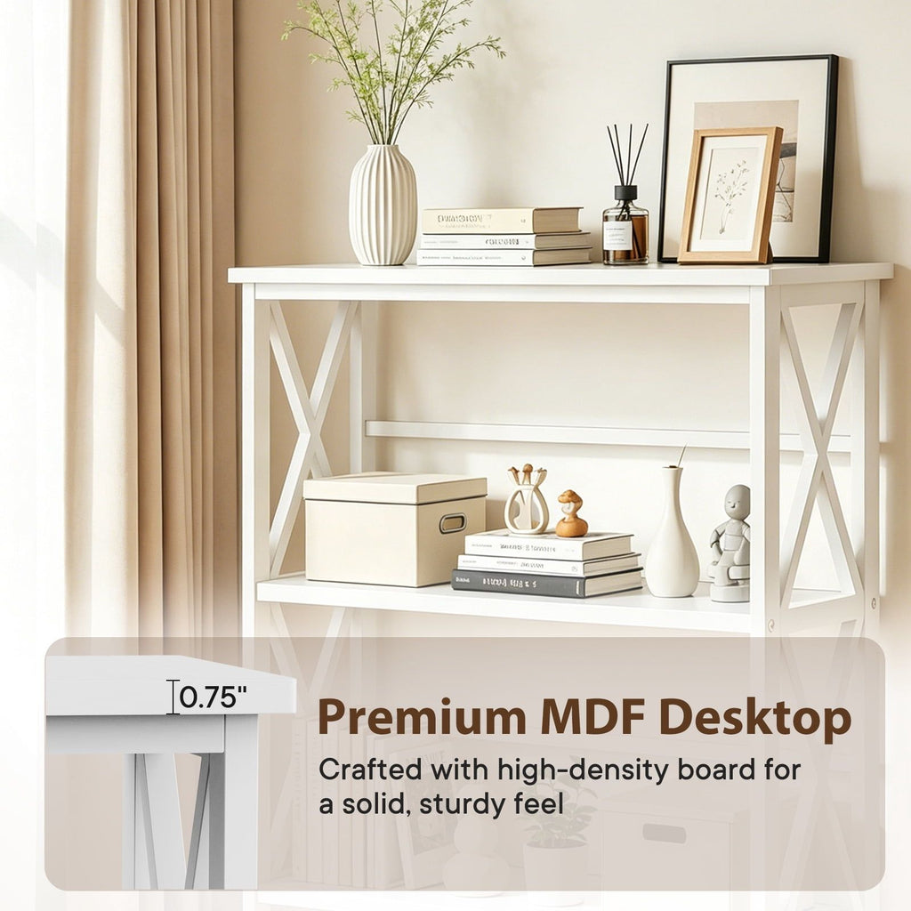 3-Tier Wall Mounted Bookshelf - Drill-Free Open Bookcase for Home Office or Study, White