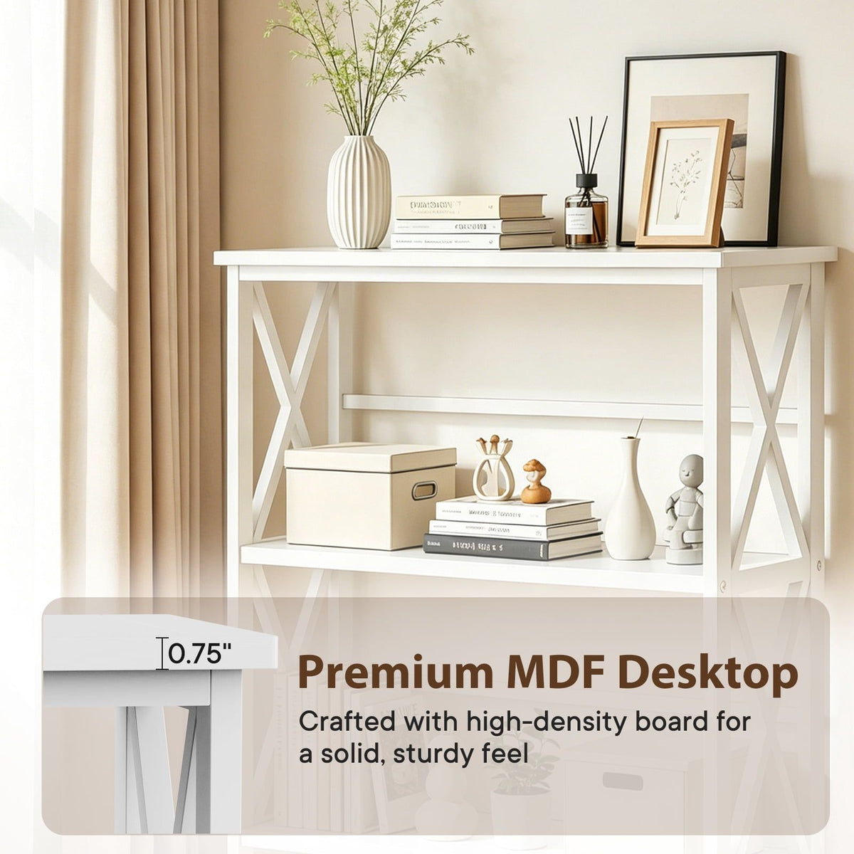 3-Tier Wall Mounted Bookshelf - Drill-Free Open Bookcase for Home Office or Study, White