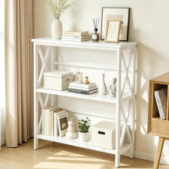 3-Tier Wall Mounted Bookshelf - Drill-Free Open Bookcase for Home Office or Study, White
