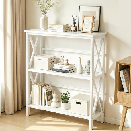 3-Tier Wall Mounted Bookshelf - Drill-Free Open Bookcase for Home Office or Study, White