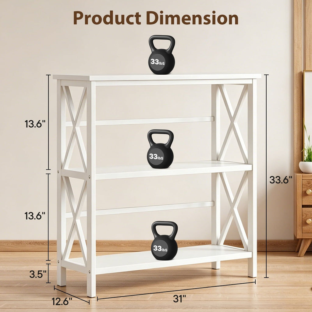 3-Tier Wall Mounted Bookshelf - Drill-Free Open Bookcase for Home Office or Study, White