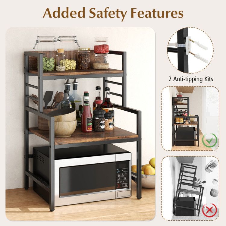 Three-Tier Microwave Stand with Open Kitchen Shelves