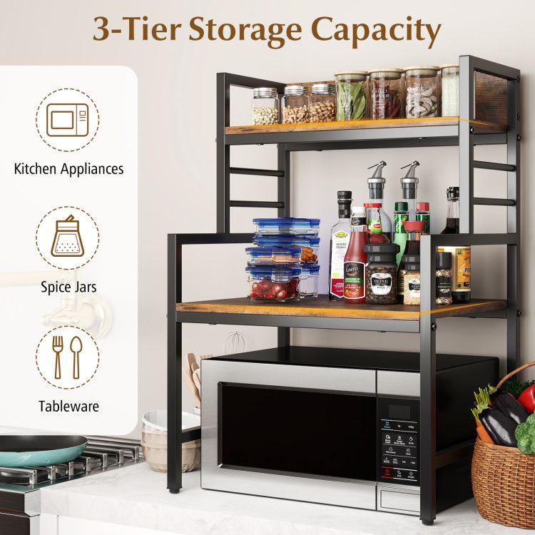 Three-Tier Microwave Stand with Open Kitchen Shelves