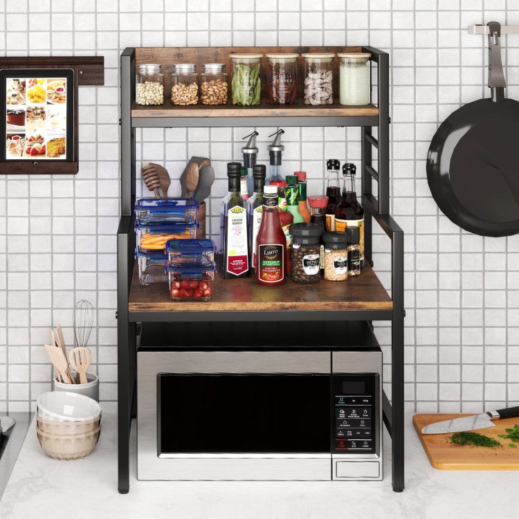 Three-Tier Microwave Stand with Open Kitchen Shelves