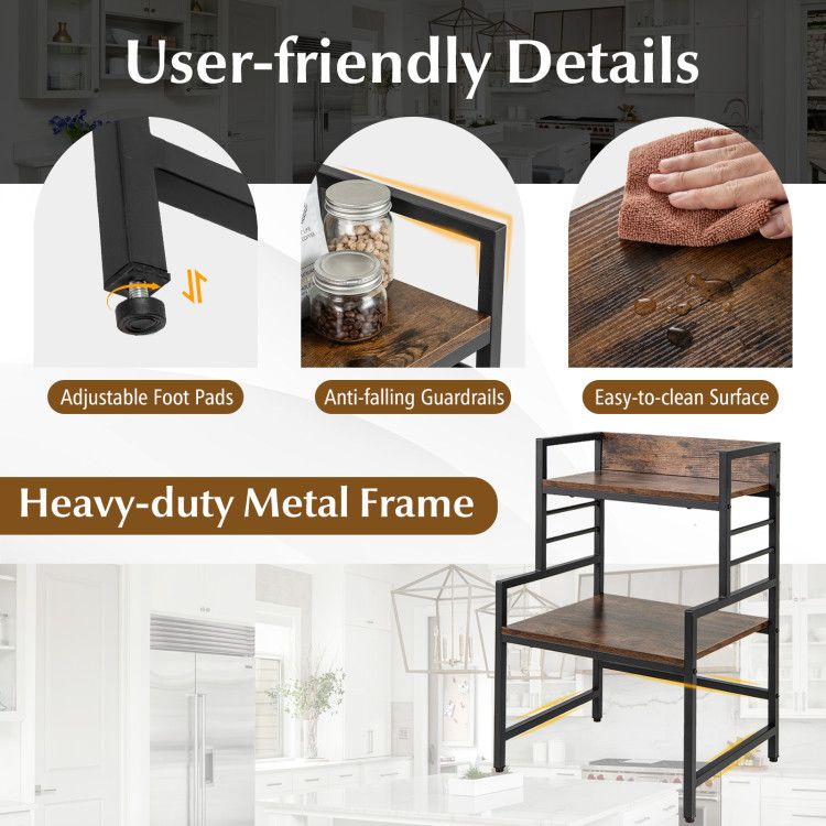 Three-Tier Microwave Stand with Open Kitchen Shelves
