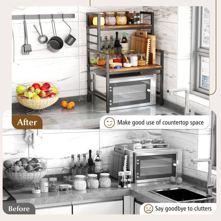 Three-Tier Microwave Stand with Open Kitchen Shelves