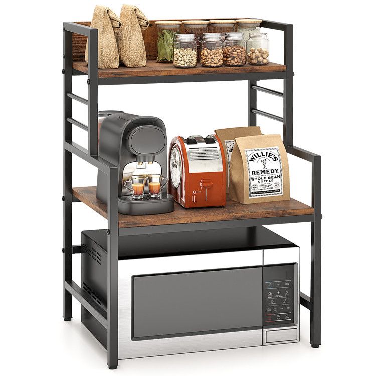 Three-Tier Microwave Stand with Open Kitchen Shelves