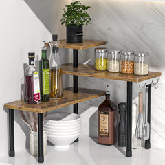 3-Tier Rustic Corner Shelf Organizer for Kitchen and Bathroom Storage