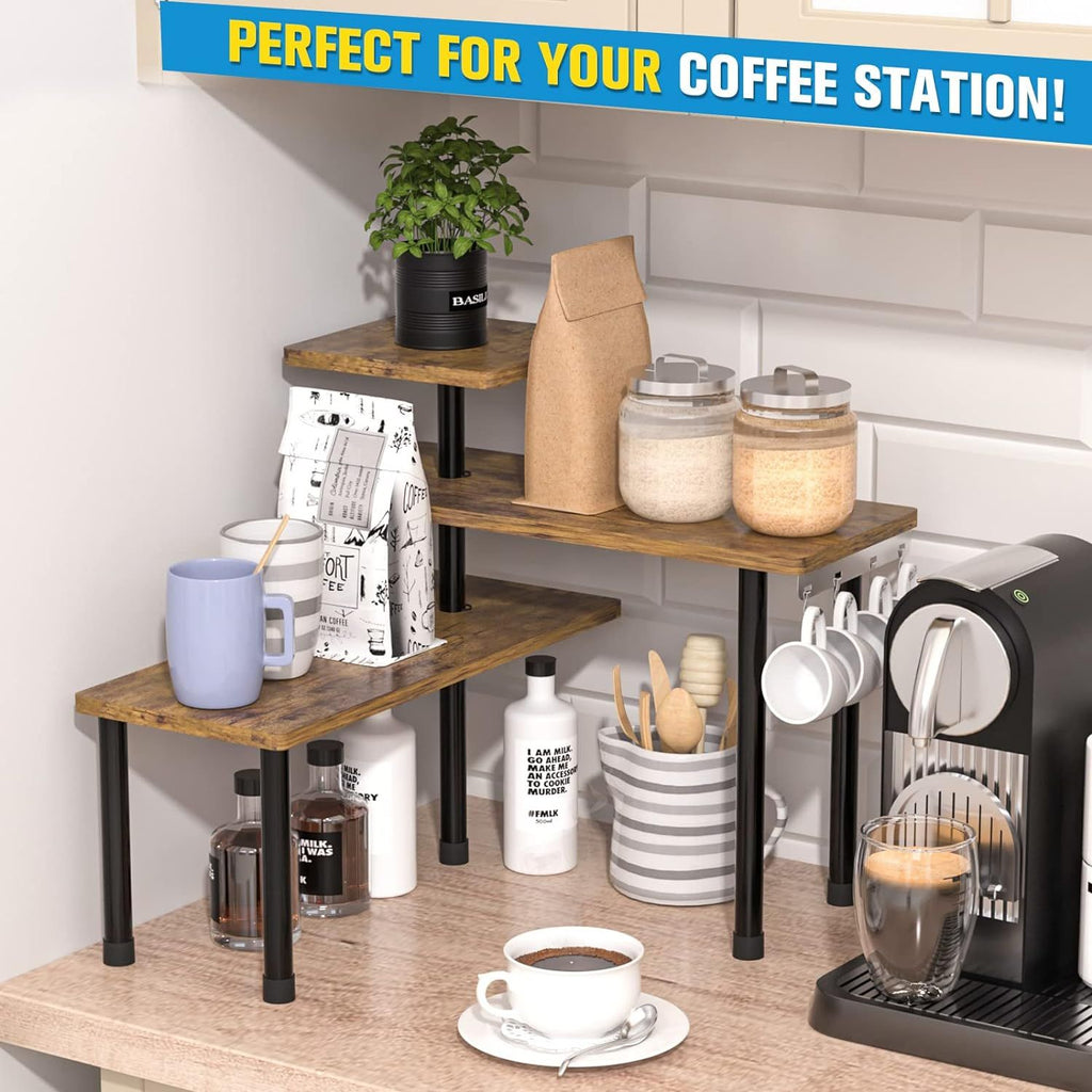 3-Tier Rustic Corner Shelf Organizer for Kitchen and Bathroom Storage