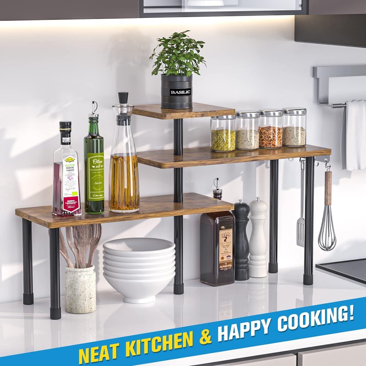 3-Tier Rustic Corner Shelf Organizer for Kitchen and Bathroom Storage