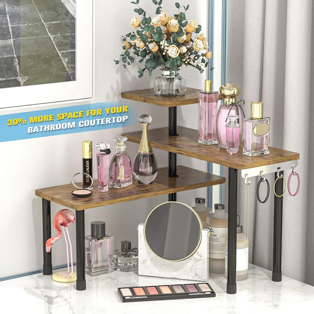 3-Tier Rustic Corner Shelf Organizer for Kitchen and Bathroom Storage