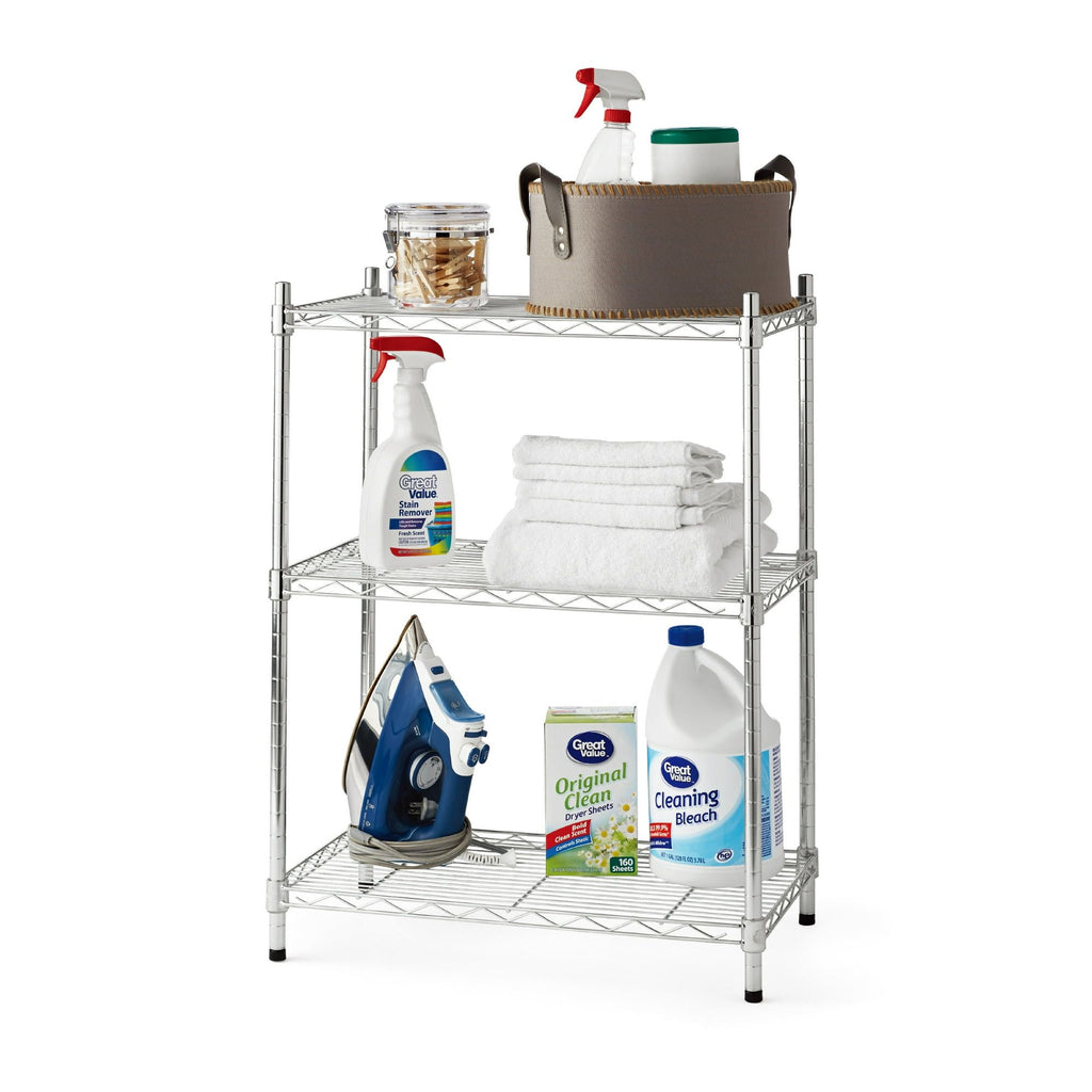 Three-Tier Chrome Wire Rack with Adjustable Shelves