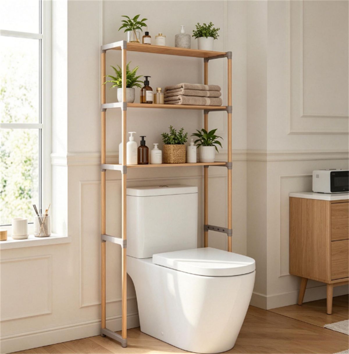 3-Tier Over Toilet Storage Shelf in Solid Pine Wood
