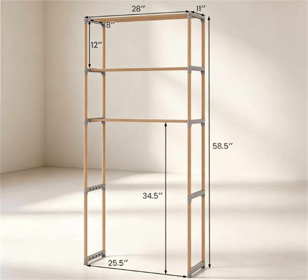 3-Tier Over Toilet Storage Shelf in Solid Pine Wood