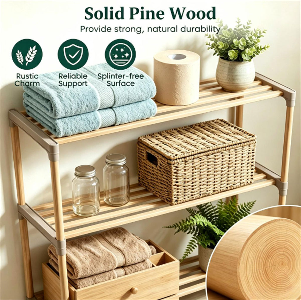 3-Tier Over Toilet Storage Shelf in Solid Pine Wood
