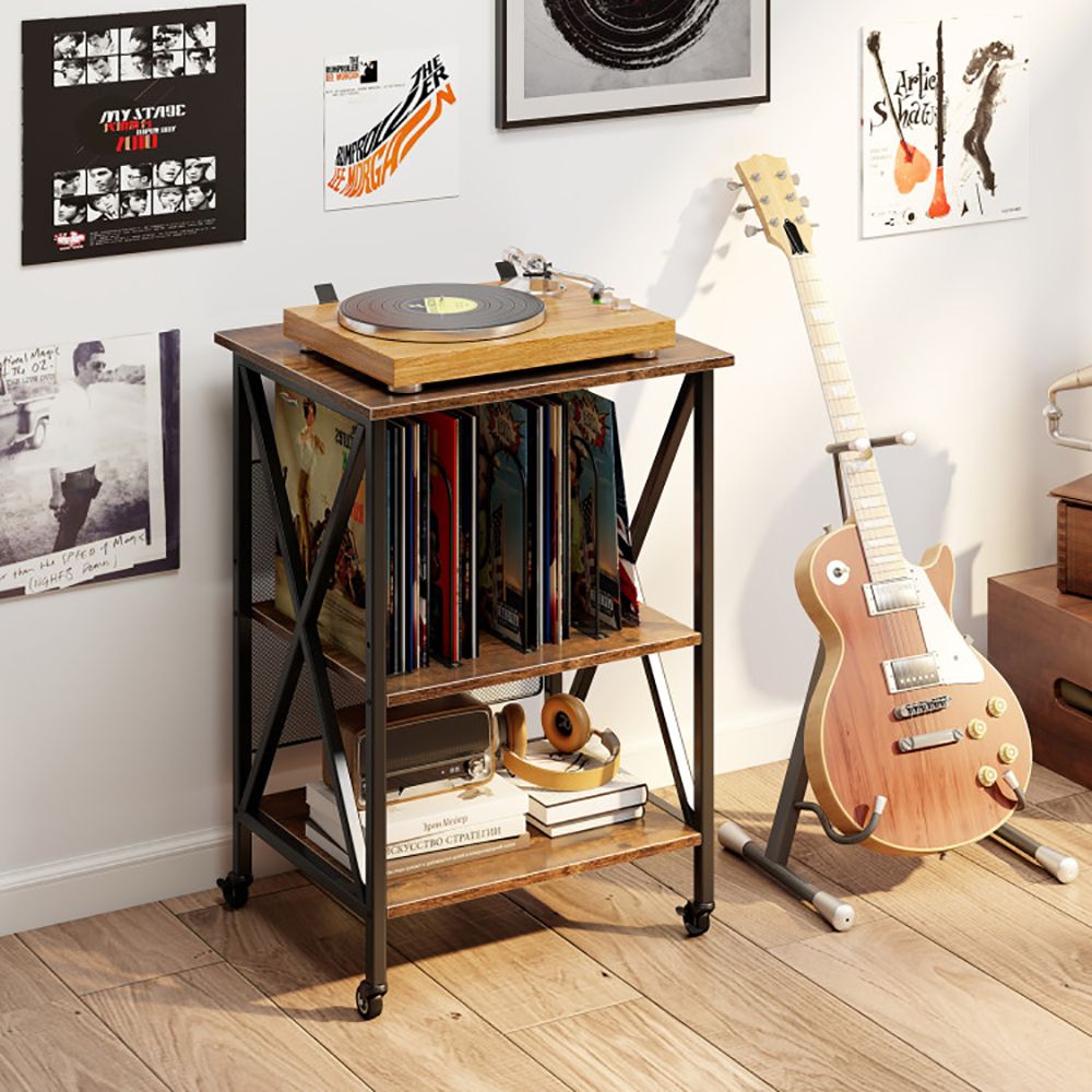 Rolling Record Player Stand with Built-In Charging