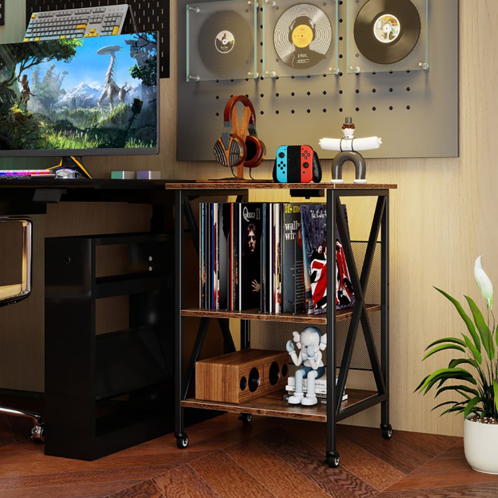Rolling Record Player Stand with Built-In Charging