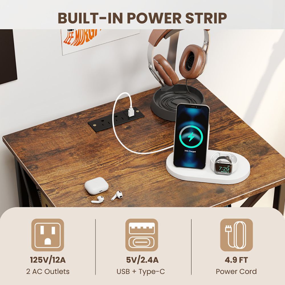 Rolling Record Player Stand with Built-In Charging