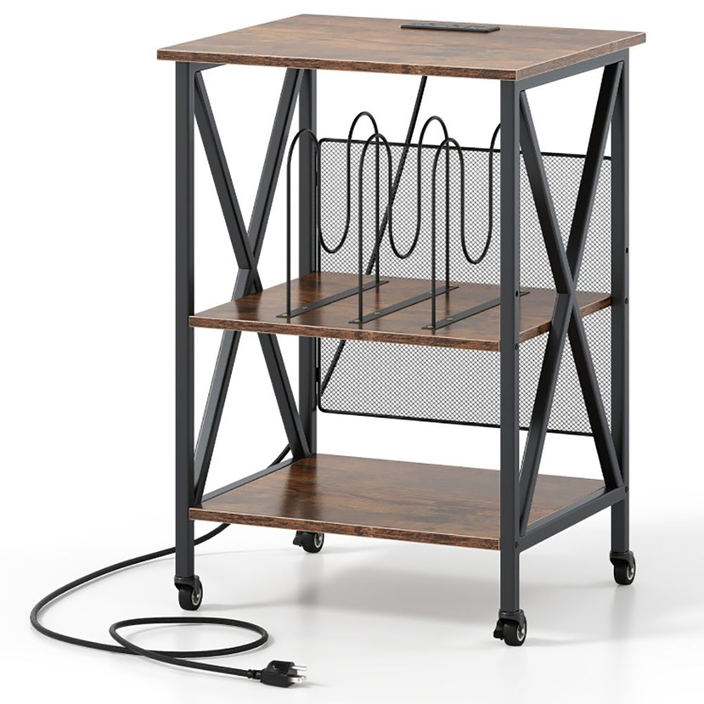 Rolling Record Player Stand with Built-In Charging