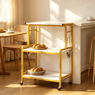 3-Tier Rolling Microwave Cart Kitchen Storage Organizer with Power Outlet Lockable Wheels