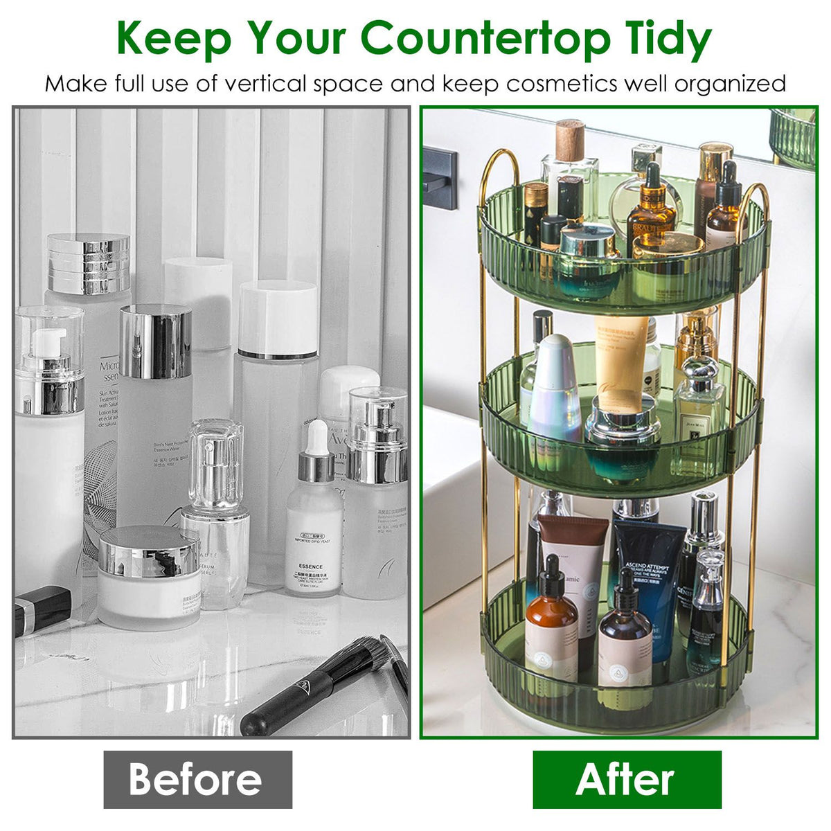 Three-Tier Rotating Makeup and Perfume Organizer