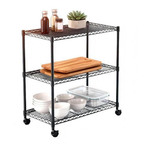 3-Tier Shelving Storage Shelves,Steel Organizer Wire Rack with Wheels,Adjustable Storage Units,23" W