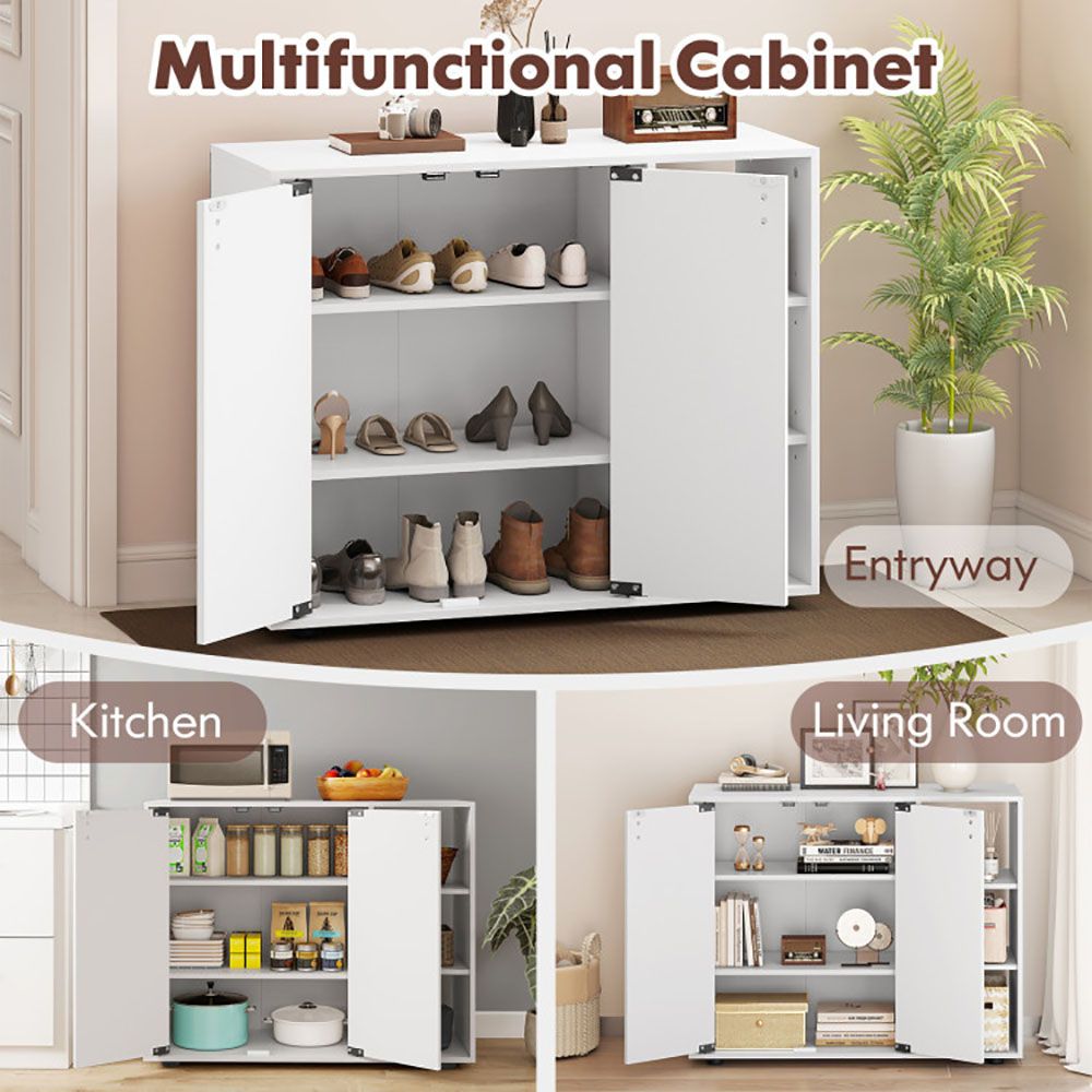 3-Tier Shoe Cabinet with Doors with Adjustable Open Shelves for Entryway