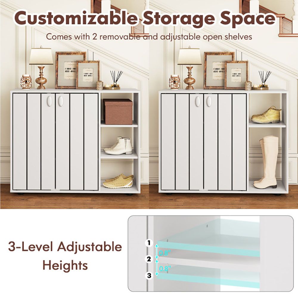 3-Tier Shoe Cabinet with Doors with Adjustable Open Shelves for Entryway