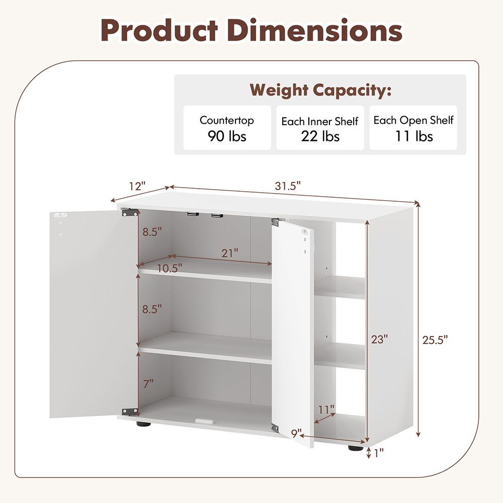 3-Tier Shoe Cabinet with Doors with Adjustable Open Shelves for Entryway