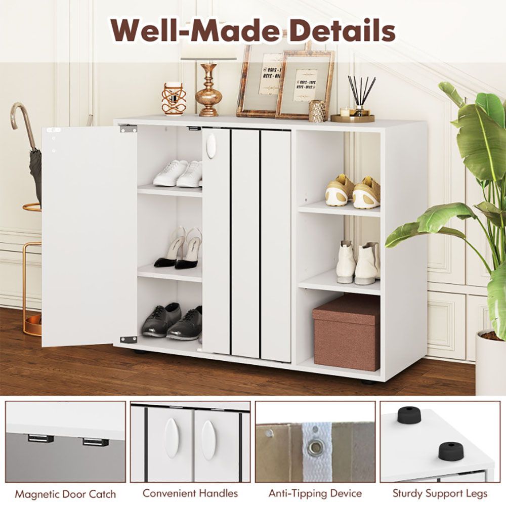 3-Tier Shoe Cabinet with Doors with Adjustable Open Shelves for Entryway