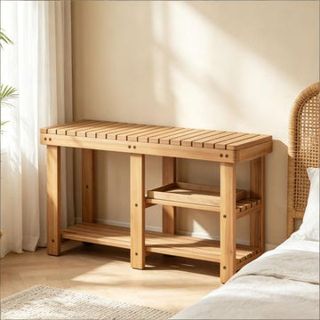 3-Tier Solid Wood Shoe Rack Bench Slatted Shelves Storage Seat Organizer Natural Wood